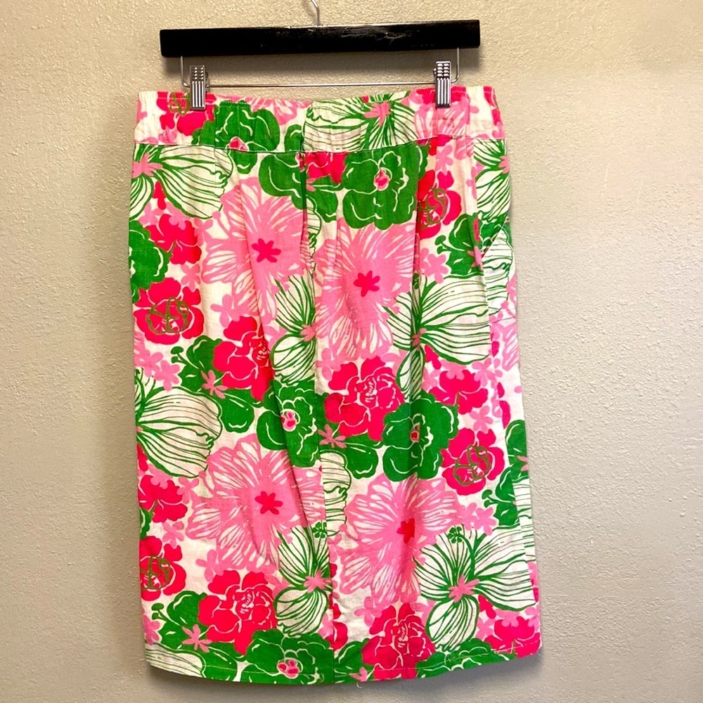 Lilly Pulitzer  Vintage Floral Pink Green Floral Preppy A-Line Skirt: 4802 - Picture 4 of 6